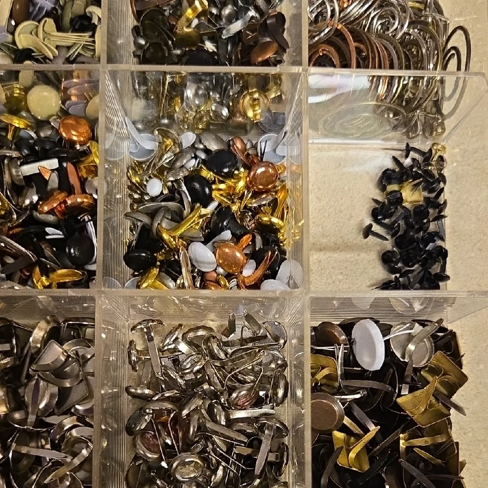Assorted Metal Fasteners in Organizer Box For Crafts Scrapbooking